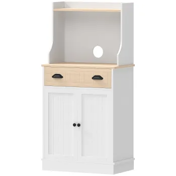 HOMCOM Dulap pentru cuptor cu microunde pentru bucatarie cu spatiu deschis 1 sertar si dulap cu 2 usi 61 x 35 x 125,4 cm stejar | Aosom Romania imagine