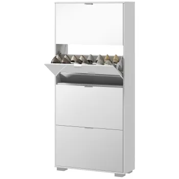 HOMCOM Dulap pentru Depozitarea Incaltamintei cu Usi, Oglinda si 3 Sertare Rabatabile, 76x26x168 cm, Alb | Aosom Romania imagine