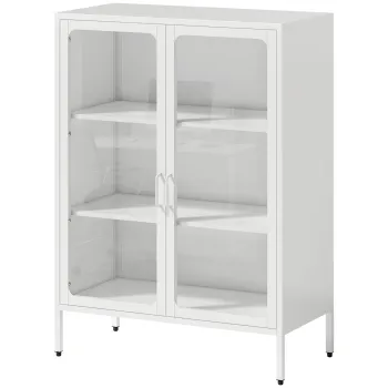 HOMCOM Dulap pentru Documente din Otel cu 2 Usi din Sticla Securizata, Dulap de Birou cu Rafturi Reglabile, Dulap Multifunctional pentru Depozitare, Birou, Camera de Studii, Casa, 80x40x110 cm, Alb | Aosom Romania imagine