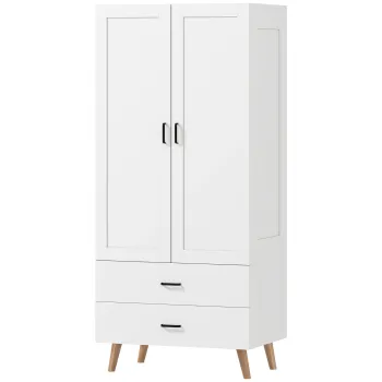 HOMCOM Dulap pentru dormitor, dressing 2 usi cu inchidere silentioasa, 2 sertare si bara de suspendare, 80x54x180cm, alb | Aosom Romania imagine