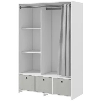 HOMCOM Dulap pentru haine dulap de depozitare cu bara cortina 3 sertare din material textil detasabile 105 x 48 x 160 cm alb | Aosom Romania imagine