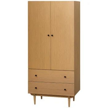 HOMCOM Dulap pentru haine dulap de depozitare pardesiu cu 2 usi, 2 sertare si bara pentru agatat - 80 x 52 x 180 cm - aspect lemn | Aosom Romania imagine
