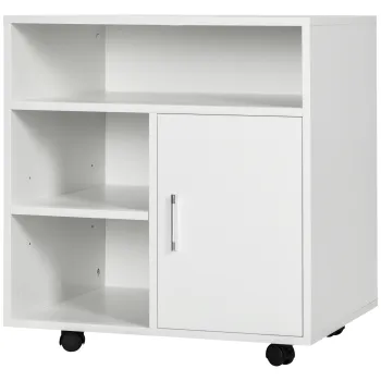 HOMCOM Dulap pentru Imprimanta cu Rafturi Deschise si Dulapior, Dulap Modern de Birou din Lemn, 60x50x65.5cm, Alb imagine