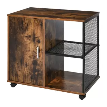 HOMCOM Dulap pentru Imprimanta si Documente, cu Rotite, in Stil nordic, Dulap Multiuz pentru Birou si Casa, Maro Vintage imagine