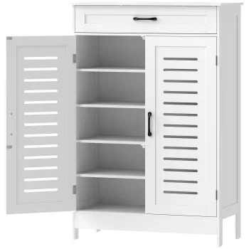 HOMCOM Dulap pentru Incaltaminte cu Usi cu Lamele Sertar si Rafturi Reglabile pentru 20 Perechi 78x37x115,8 cm Alb | Aosom Romania imagine