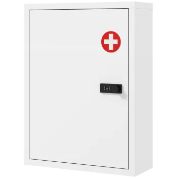 HOMCOM Dulap pentru medicamente pentru montare pe perete, dulap de baie cu incuietoare cu cifru, usa si compartimente, Alb | Aosom Romania imagine