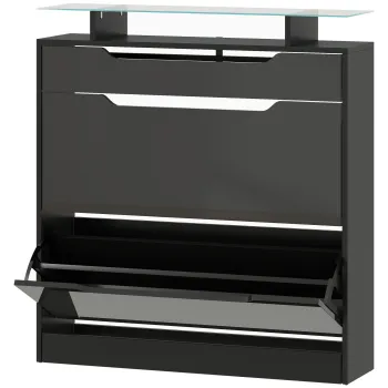 HOMCOM Dulap pentru pantofi, 2 usi rabatabile, 1 sertar glisant, 1 blat, 89x23x96cm, Negru | Aosom Romania imagine