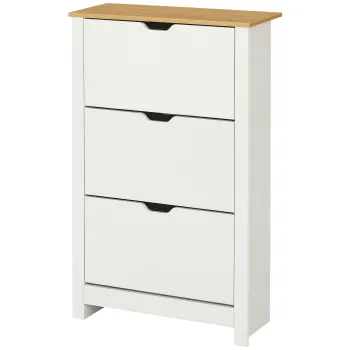 HOMCOM Dulap pentru Pantofi 3 Usi Rabatabile 2 Compartimente Panouri Particule Alb stejar | Aosom Romania imagine