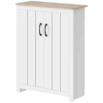 HOMCOM Dulap pentru pantofi 4 niveluri 12 perechi Dulap pentru pantofi 2 usi si rafturi reglabile 80x32,8x105cm Stejar si Alb | Aosom Romania imagine