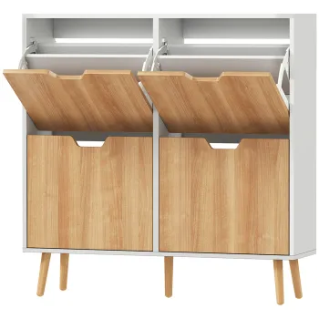 HOMCOM Dulap pentru pantofi 4 usi rabatabile 16 perechi cu etajera reglabila picioare din lemn de pin 95 x 26 x 95 cm natural | Aosom Romania imagine