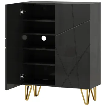 HOMCOM Dulap pentru pantofi cu 2 usi, raft pentru pantofi, depozitare pentru pantofi cu 3 rafturi reglabile 72 x 31,5 x 95 cm, Negru | Aosom Romania imagine