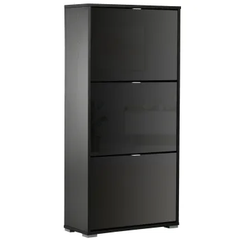 HOMCOM Dulap pentru Pantofi Cu 3 Usi Rabatabile 3 Compartimente din Lemn dim. 60L x 26l x 124I cm Negru lucios | Aosom Romania imagine