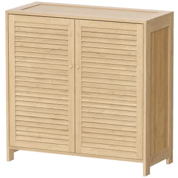 HOMCOM Dulap pentru pantofi din bambus 14 perechi, dulap de pantofi cu usi cu obloane si rafturi reglabile, lemn natural | Aosom Romania imagine