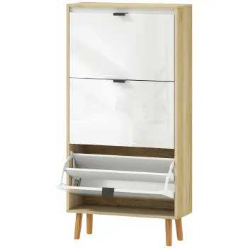 HOMCOM Dulap pentru pantofi, dulap ingust pentru pantofi, 3 sertare rabatabile, usa inalta lucioasa, 60x24x127cm, alb | Aosom Romania imagine