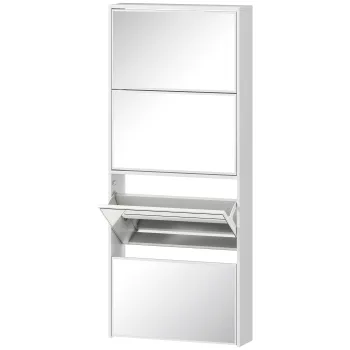 HOMCOM Dulap pentru Pantofi Economizor de Spatiu cu 4 Usi cu Oglinda 63x17x146 cm Alb | Aosom Romania imagine
