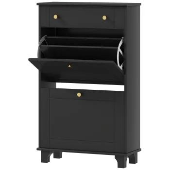 HOMCOM Dulap pentru pantofi ingust cu sertare cu usi basculante si raft reglabil, 60 x 23,5 x 98,5 cm, negru | Aosom Romania imagine