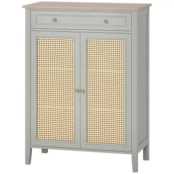 HOMCOM Dulap pentru pantofi mobilier de depozitare pentru pantofi mobilier pentru intrare cu 2 usi efect de rachita sertar 80 x 40 x 110 cm | Aosom Romania imagine