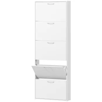 HOMCOM Dulap pentru Pantofi Subtire cu 5 Usi 65x17x180,5 cm in Lemn Alb | Aosom Romania imagine