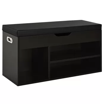 HOMCOM Dulap pentru Patofi care Economisete Spatiu, cu Banca de Depozitare Capitonata si Compartimente Deschise 80x30x45cm, Negru, 80x30x45cm imagine