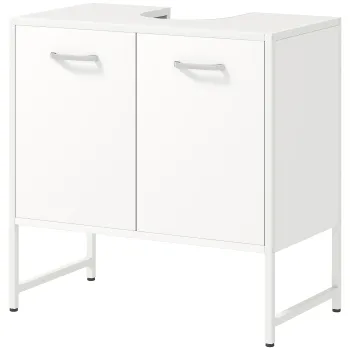 HOMCOM Dulap pentru sub lavoar, mobilier de baie cu 2 usi cu inchidere lenta si raft reglabil, alb | Aosom Romania imagine