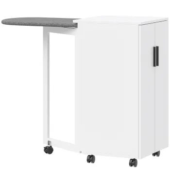 HOMCOM Dulap pliabil 2-in-1 pentru masa de calcat pe roti, cu masa de calcat si raft reglabil pentru spatii mici, alb | Aosom Romania imagine