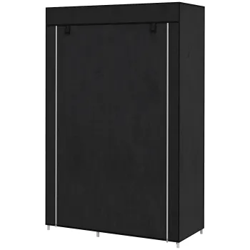 HOMCOM Dulap Portabil din Material, Dulap cu 6 Rafturi Deschise, 1 Bara si Usa cu Fermoar, 103x43x162,5 cm, Negru | Aosom Romania imagine