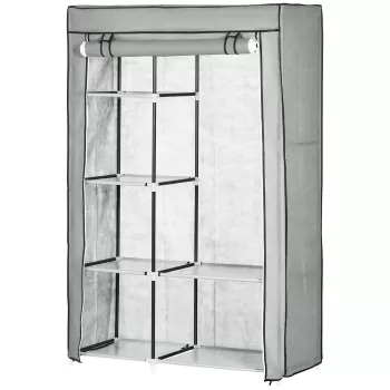 HOMCOM Dulap portabil din otel, PP cu 6 rafturi deschise, 1 cuier si usa cu balamale, 103x43x162,5 cm, gri | AOSOM RO imagine