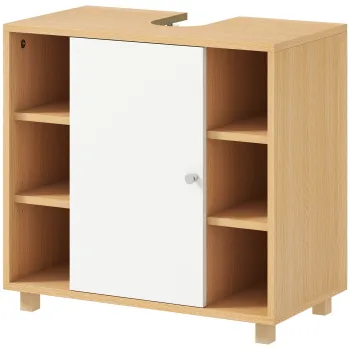 HOMCOM Dulap Sub Chiuveta cu 2 Usi cu Inchidere Lenta si 6 Rafturi Lemn natural | Aosom Romania imagine