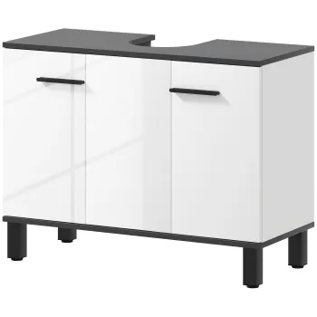 HOMCOM Dulap Sub Chiuveta cu 2 Usi si Rafturi Reglabile, Maner si Picioare Antiderapante, 80x34x60 cm, Alb Lucios | Aosom Romania imagine