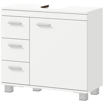 HOMCOM Dulap sub lavoar, 2 rafturi, 3 sertare, structura MDF, Alb | Aosom Romania imagine