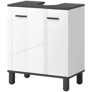 HOMCOM Dulap sub lavoar cu 2 usi si raft reglabil pentru lavoar cu sau fara piedestal 60x34x70 cm Alb lucios | Aosom Romania imagine