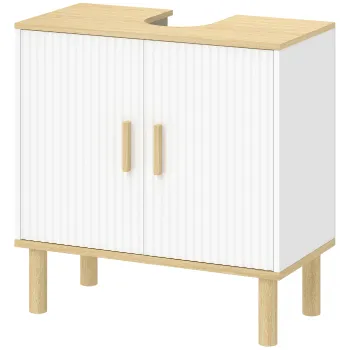 HOMCOM Dulap sub lavoar cu raft reglabil pentru lavoar fara piedestal cu usi canelate 60x30x61 cm Alb | Aosom Romania imagine