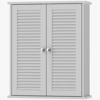HOMCOM Dulap suspendat pentru baie, mobilier de depozitare montat pe perete cu 2 usi tip persiana si etajera reglabila, alb | Aosom Romania imagine