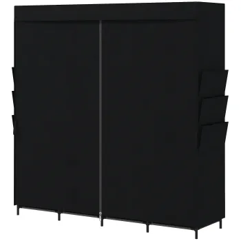 HOMCOM Dulap Textil Compact cu 5 Bare, 4 Rafturi, 6 Buzunare Laterale, Usi Antipraf cu Fermoar, Negru | Aosom Romania imagine