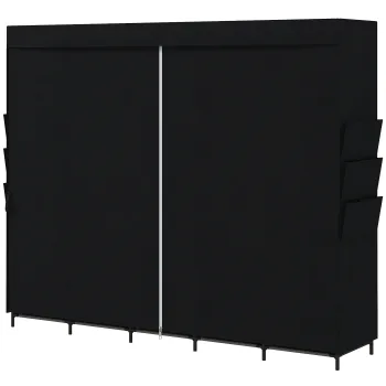 HOMCOM Dulap Textil Compact cu 5 Bare, 5 Rafturi, 6 Buzunare Laterale, Usi Anti-Praf cu Fermoar, Negru | Aosom Romania imagine
