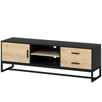 HOMCOM dulap TV cu usa, 2 sertare, compartimente deschise, raft reglabil, Negru | Aosom Romania imagine