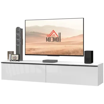 HOMCOM Dulap TV Suspendat cu 2 Dulapuri cu Usi Rabatabile, Alb Lucios | Aosom Romania imagine