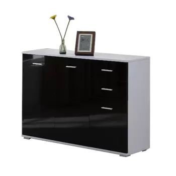 Homcom Dulapior-consola Mobilier Sufragerie Dulapior Multiuz cu Usi si Sertare Negru Lucios imagine