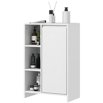 HOMCOM Dulapior de Baie cu 3 Rafturi Deschise, un Dulapior cu o Usa si Raft Interior Reglabil, 53x30x80 cm, Alb | Aosom Romania imagine