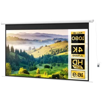 HOMCOM Ecran Proiector, Ecran Motorizat pentru Proiector cu Telecomanda, Montare pe Perete si Tavan pentru Acasa si Birou, 293.5x8x176 cm, Alb | Aosom Romania imagine