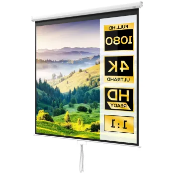 HOMCOM Ecran Proiector, Panza pentru Proiector cu Fixare pe Perete si Tavan pentru Acasa si Birou, 189x7x182 cm, Alb imagine