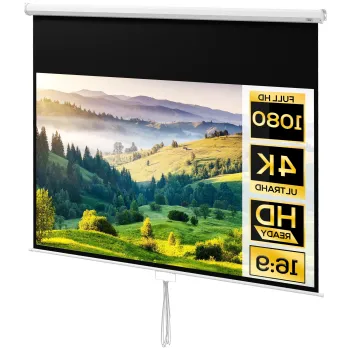 HOMCOM Ecran Proiector, Panza pentru Proiector cu Fixare pe Perete si Tavan pentru Acasa si Birou, 236.8x8x158 cm, Alb imagine