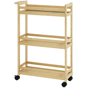 HOMCOM Etagere de depozitare de baie din bambus la 3 nivele cu rotile pentru bucatarie, baie, living - natural | Aosom Romania imagine