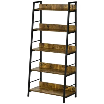 HOMCOM Etajera biblioteca Stil Industrial inclinat 5 Nivele 70L x 35l x 150H cm | Aosom Romania imagine