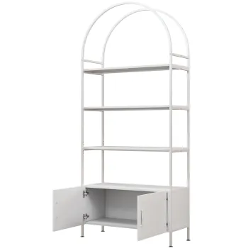 HOMCOM Etajera de depozitare, biblioteca arcuita cu 4 niveluri si dulap cu usi duble, 80 x 30 x 187 cm, alb | Aosom Romania imagine