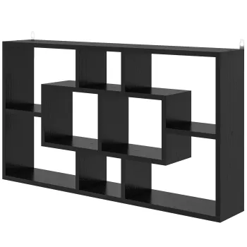 HOMCOM Etajera de Perete Decorativa Etajera pentru Carti, CD-uri cu 8 Cuburi 85x14,5x47,5 cm Negru | Aosom Romania imagine