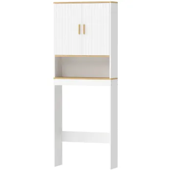 HOMCOM Etajera pentru Baie deasupra WC-ului de 3 Niveluri cu Raft Deschis 2 Usi si Raft Reglabil 64x20x170,5 cm Alb | Aosom Romania imagine