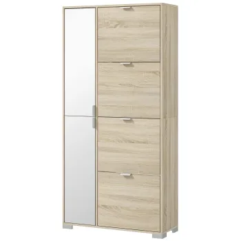 HOMCOM Etajera pentru Pantofi cu Oglinda, 4 Sertare Rabatabile si 2 Dulapuri, 82x30x168 cm, Culoare Stejar | Aosom Romania imagine