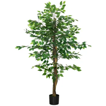 HOMCOM Ficus artificial cu ghiveci de 5 ft, planta artificiala de interior, exterior, pentru decorarea camerei de zi, biroului imagine