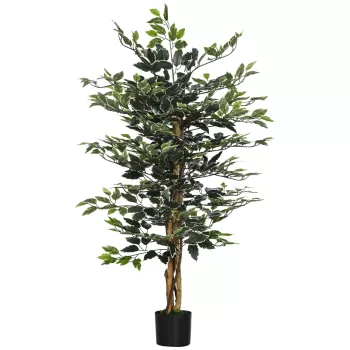 HOMCOM Ficus artificial in ghiveci cu 702 frunze multicolore, Plante artificiale pentru interior si exterior, 130 cm | AOSOM RO imagine